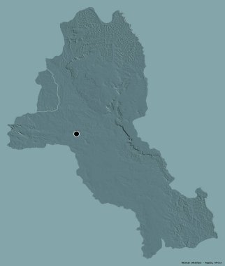 Angola 'nın Malanje eyaleti, başkenti katı renk arkaplanı ile izole edilmiştir. Renkli yükseklik haritası. 3B görüntüleme