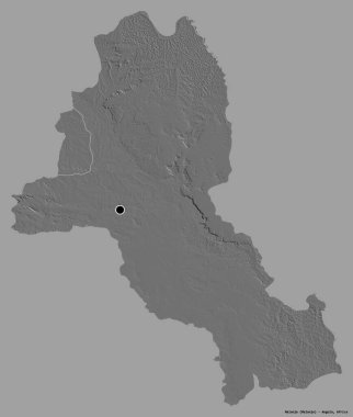 Angola 'nın Malanje eyaleti, başkenti katı renk arkaplanı ile izole edilmiştir. Çift seviyeli yükseklik haritası. 3B görüntüleme