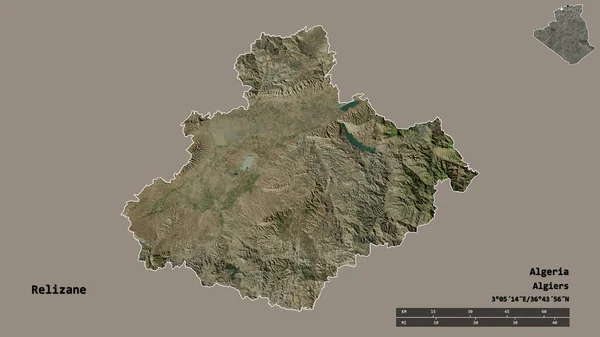 Form Relizane Provinsen Algeriet Med Huvudstaden Isolerad Solid Bakgrund Avståndsskala — Stockfoto