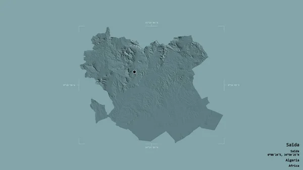 アルジェリアのサイダ州の地域は 洗練された境界ボックス内の強固な背景に隔離されています ラベル 色の標高マップ 3Dレンダリング — ストック写真