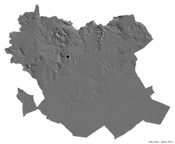 阿尔及利亚赛伊达省的形状 其首都被白色背景隔离 Bilevel高程图 3D渲染 — 图库照片