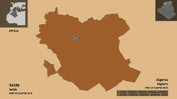 Form Saida Provinsen Algeriet Och Dess Huvudstad Avståndsskala Förhandsvisningar Och — Stockfoto