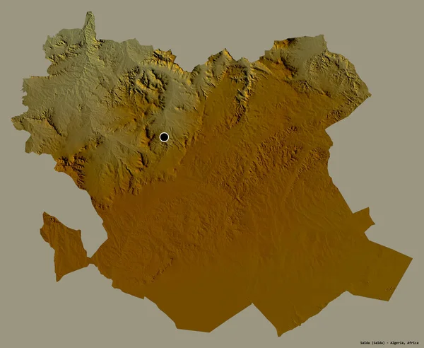 アルジェリアのサイダ州の形で その首都はしっかりとした色の背景に隔離されています 地形図 3Dレンダリング — ストック写真