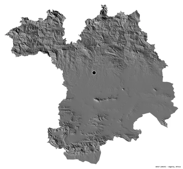 Kształt Setif Prowincja Algieria Stolicą Odizolowaną Białym Tle Dwupoziomowa Mapa — Zdjęcie stockowe
