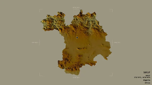 阿尔及利亚省Setif地区 在一个地理参考方块中 背景坚实 与世隔绝 地形浮雕图 3D渲染 — 图库照片
