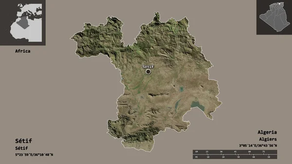 Form Setif Provinsen Algeriet Och Dess Huvudstad Avståndsskala Förhandsvisningar Och — Stockfoto