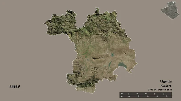 Form Setif Provinsen Algeriet Med Huvudstaden Isolerad Solid Bakgrund Avståndsskala — Stockfoto