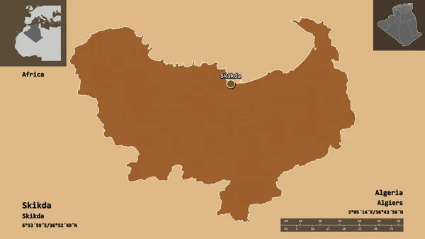 Forme Skikda Province Algérie Capitale Échelle Distance Aperçus Étiquettes Composition — Photo