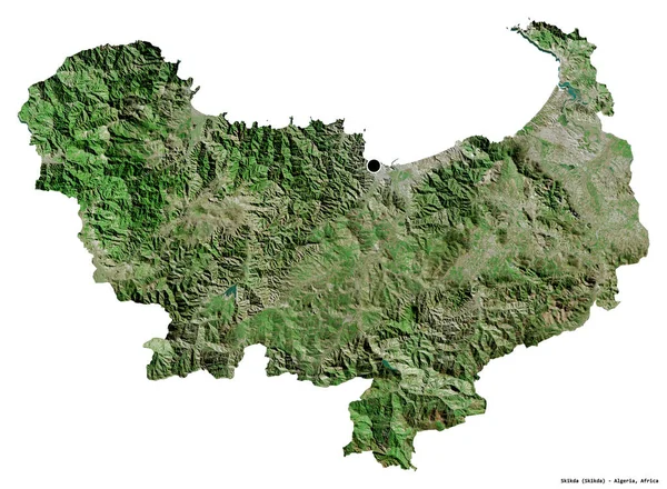 Форма Скикды Провинции Алжир Столицей Изолированной Белом Фоне Спутниковые Снимки — стоковое фото
