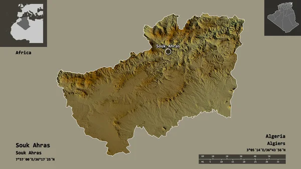 Shape Souk Ahras Provinz Algerien Und Seine Hauptstadt Entfernungsskala Vorschau — Stockfoto