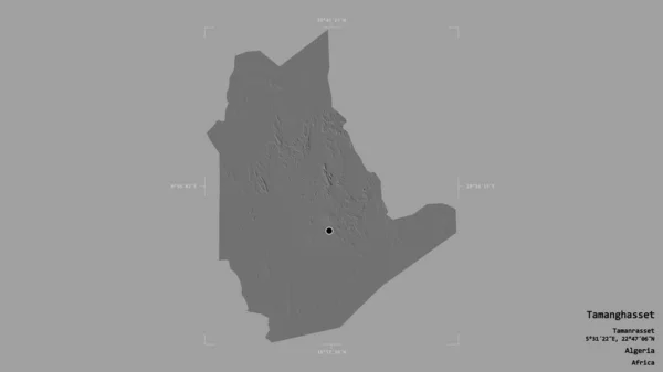 Obszar Tamanghasset Prowincja Algieria Odizolowany Solidnym Tle Georeferencyjnej Skrzynce Granicznej — Zdjęcie stockowe