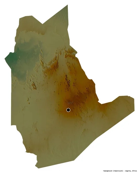 阿尔及利亚塔曼哈塞特省的形状 其首都被白色背景隔离 地形浮雕图 3D渲染 — 图库照片