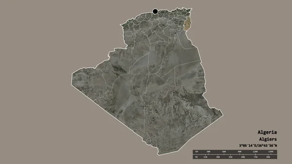 Обесцвеченная Форма Алжира Столицей Главным Региональным Делением Отделенной Тебессой Метки — стоковое фото