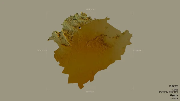 アルジェリアのティアレット州の地域は 洗練された境界ボックス内の強固な背景に隔離されています ラベル 地形図 3Dレンダリング — ストック写真
