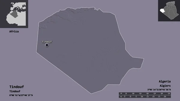 Gestalt Von Tindouf Provinz Algerien Und Seiner Hauptstadt Entfernungsskala Vorschau — Stockfoto