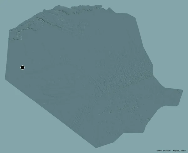阿尔及利亚省廷杜夫的形状 其首都用纯色背景隔开 彩色高程图 3D渲染 — 图库照片