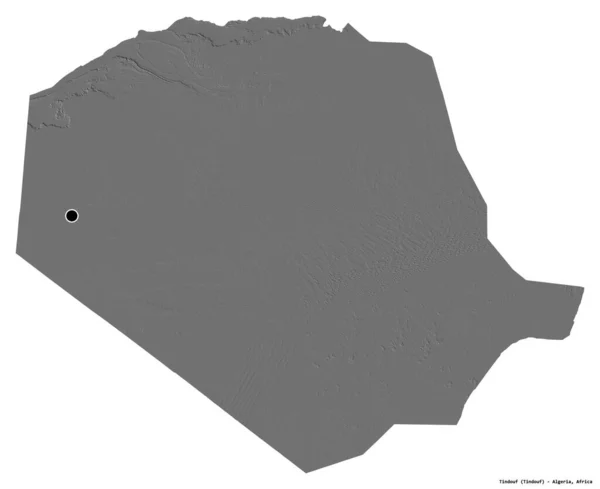 Σχήμα Tindouf Επαρχία Της Αλγερίας Πρωτεύουσα Απομονωμένη Λευκό Φόντο Υψόμετρο — Φωτογραφία Αρχείου