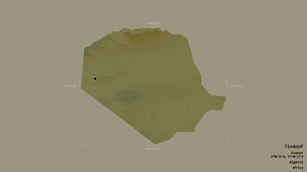 阿尔及利亚省廷杜夫地区 在一个地理参照框的坚实背景下被隔离 地形浮雕图 3D渲染 — 图库照片