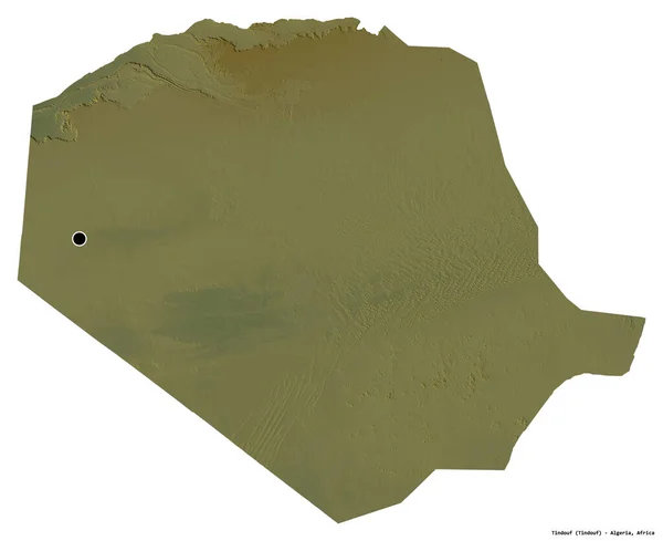 Kształt Tindouf Prowincja Algierii Stolicą Odizolowaną Białym Tle Mapa Pomocy — Zdjęcie stockowe