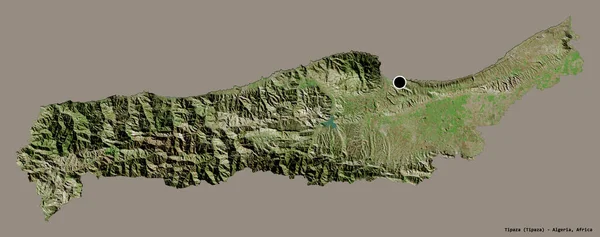 阿尔及利亚Tipaza省的形状 其首都以纯色背景隔离 卫星图像 3D渲染 — 图库照片