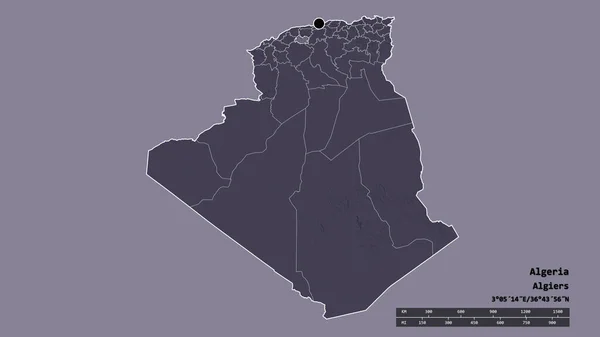 Forma Dessaturada Argélia Com Sua Capital Principal Divisão Regional Área — Fotografia de Stock
