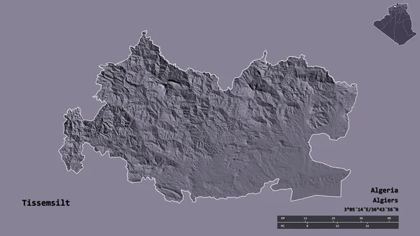 Formen Tissemsilt Provinsen Algeriet Med Dess Huvudstad Isolerad Solid Bakgrund — Stockfoto