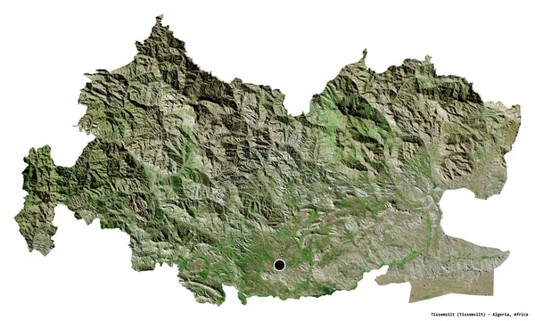 Cezayir Eyaleti Tissemsilt Beyaz Arka Planda Bulunan Başkenti Uydu Görüntüleri — Stok fotoğraf