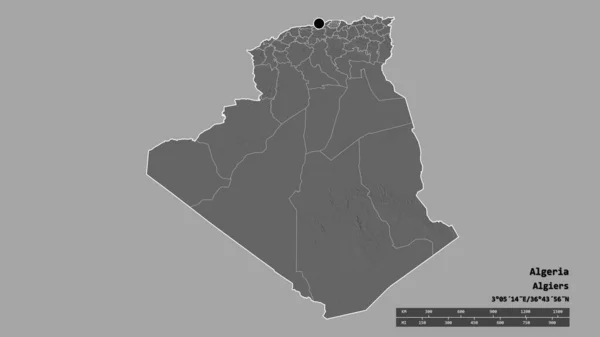 Desaturated Shape Algeria Its Capital Main Regional Division Separated Tizi — Stock Photo, Image