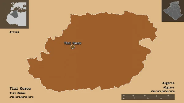 Form Tizi Ouzou Provinsen Algeriet Och Dess Huvudstad Avståndsskala Förhandsvisningar — Stockfoto