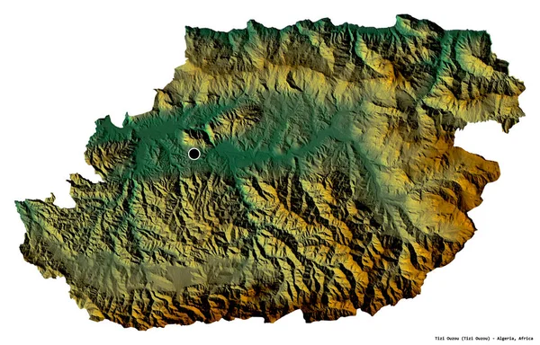 アルジェリアの州 Tizi Ouzouの形状は その首都は白い背景に孤立しています 地形図 3Dレンダリング — ストック写真