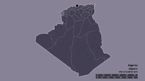 Desaturerad Form Algeriet Med Dess Huvudstad Huvudsakliga Regionala Indelning Och — Stockfoto