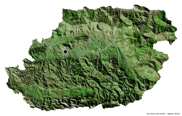アルジェリアの州 Tizi Ouzouの形状は その首都は白い背景に孤立しています 衛星画像 3Dレンダリング — ストック写真