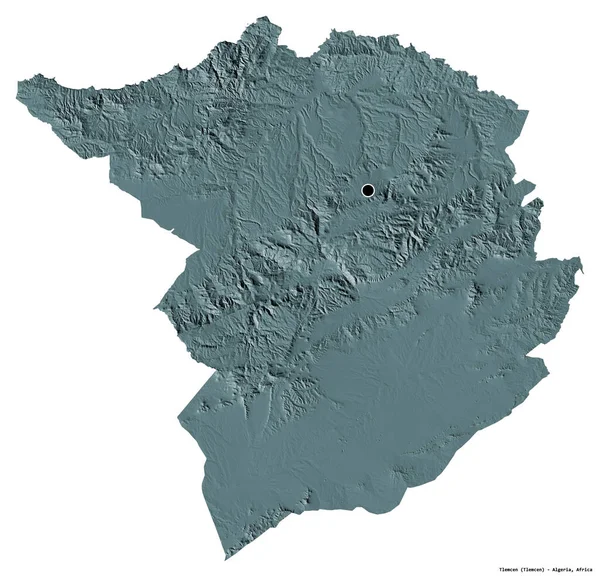 Tlemcen形状 阿尔及利亚省 其首都被白色背景隔离 彩色高程图 3D渲染 — 图库照片
