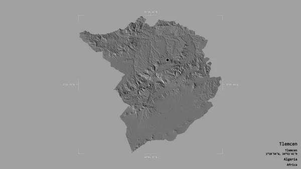 阿尔及利亚省Tlemcen的一个地区 在一个地理参照框的坚实背景下被隔离 Bilevel高程图 3D渲染 — 图库照片