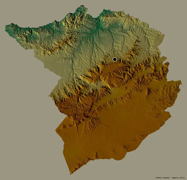 Forma Tlemcen Provincia Argelia Con Capital Aislada Sobre Fondo Color —  Fotos de Stock