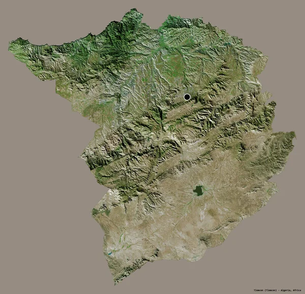 阿尔及利亚Tlemcen省的形状 其首都以纯色背景隔离 卫星图像 3D渲染 — 图库照片