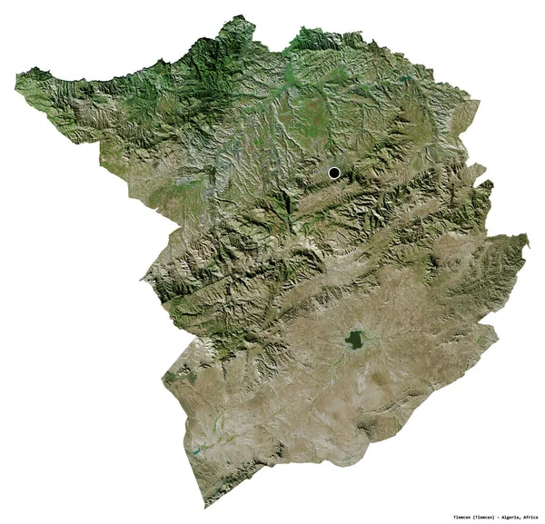 Tlemcen形状 阿尔及利亚省 其首都被白色背景隔离 卫星图像 3D渲染 — 图库照片