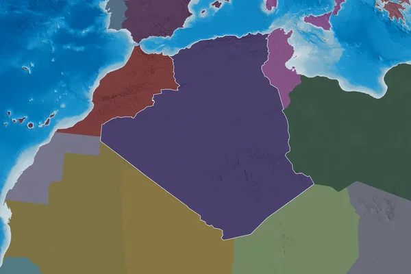Расширенная Территория Очерченного Алжира Цветная Карта Высоты Рендеринг — стоковое фото