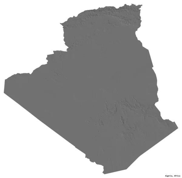 Shape Algeria Its Capital Isolated White Background Bilevel Elevation Map — Stock Photo, Image