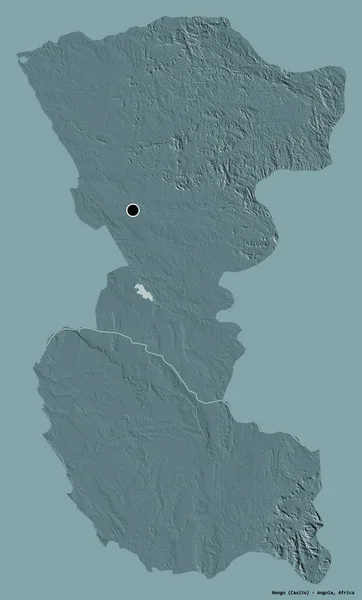 アンゴラの州 ベンゴの形は その首都はしっかりとした色の背景に隔離されています 色の標高マップ 3Dレンダリング — ストック写真