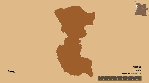 Форма Бенго Провінція Ангола Столицею Ізольованою Твердому Тлі Масштаб Відстаней — стокове фото