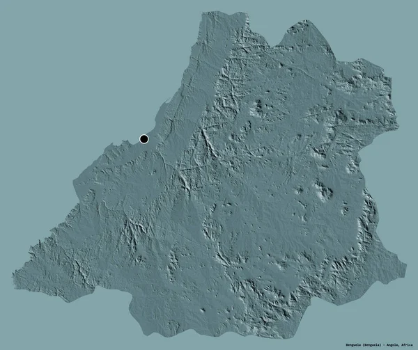 安哥拉本格拉省的形状 其首都以纯色背景隔离 彩色高程图 3D渲染 — 图库照片