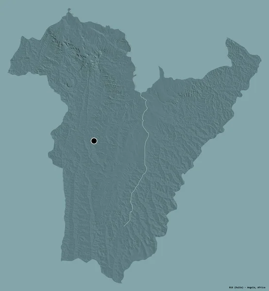 アンゴラの州ビエの形で その首都はしっかりとした色の背景に隔離されています 色の標高マップ 3Dレンダリング — ストック写真