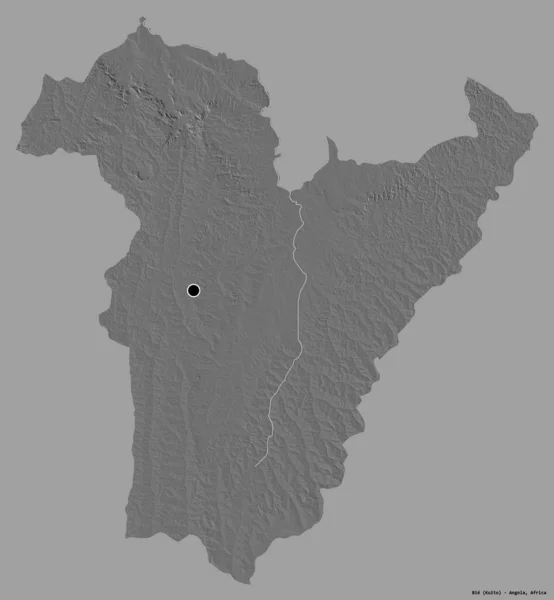 アンゴラの州ビエの形で その首都はしっかりとした色の背景に隔離されています 標高マップ 3Dレンダリング — ストック写真