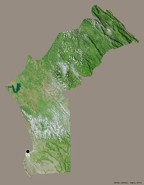 アンゴラの州 カビンダの形で その首都はしっかりした色の背景に隔離されています 衛星画像 3Dレンダリング — ストック写真