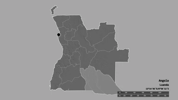 以首都 主要区域分部和分隔的宽多库邦戈地区为首都的安哥拉的绝望状态 Bilevel高程图 3D渲染 — 图库照片
