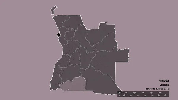 Desaturated Shape Angola Its Capital Main Regional Division Separated Cunene — Stock Photo, Image