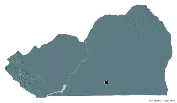 白を背景に首都が孤立しているアンゴラのカンネ県の形 色の標高マップ 3Dレンダリング — ストック写真
