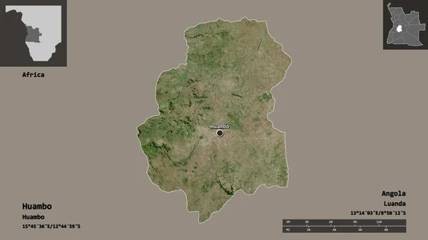 Vorm Van Huambo Provincie Angola Hoofdstad Afstandsschaal Previews Etiketten Satellietbeelden — Stockfoto