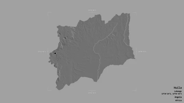 アンゴラの州 ヒラの地域は 洗練された境界ボックス内のしっかりとした背景に隔離されています ラベル 標高マップ 3Dレンダリング — ストック写真